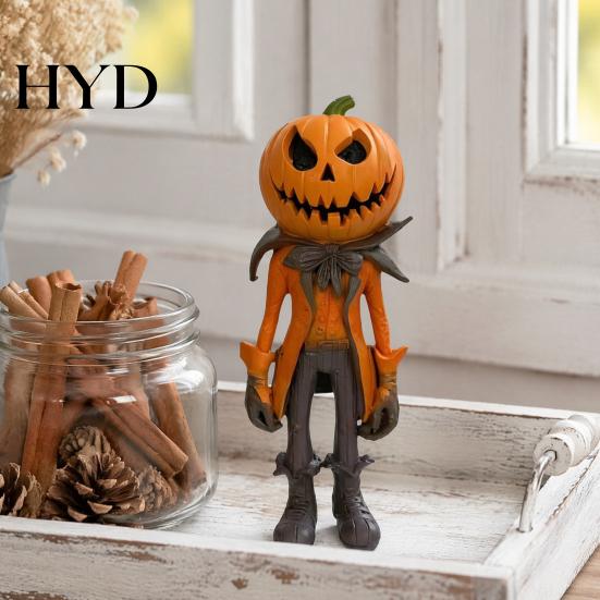 Unique Holiday Gift for Fall Pumpkin Witch Figurine, Spooky Halloween Statue with Lantern, LED Lighted Night Lamp Vintage Gothic Resin Tabletop Mantel