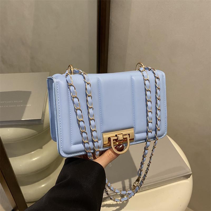 Elegant Solid Color Gold Buckle Decoration Women Casual Shoulder Square Bag For Daily Urban Fashion