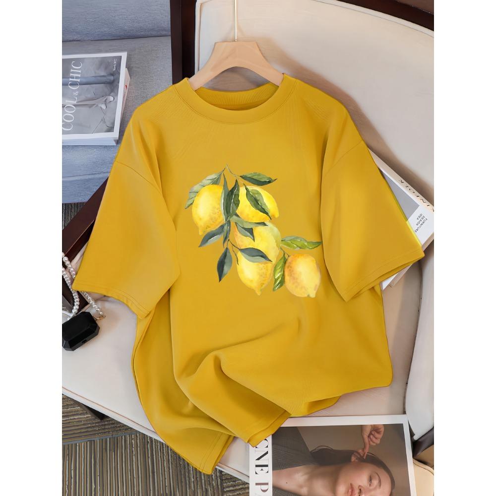 Verão Criativo Padrão Limão Feminino Casual Tops Macios Moda Camiseta Legal Roupa Algodão Rua Manga Curta Para Mulheres Camisetas