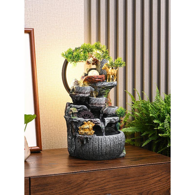 Desktop Feng Shui Rockery Water Feature with Recirculating Ball for Wealth and Luck, Perfect for Office, Living Room, or Opening Ceremony Gift.