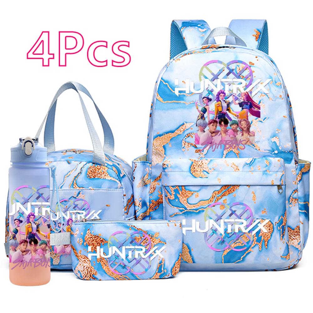 4Pcs/set New K-Pop Printed Backpack Handbag Pencil Case with 750Ml Water Bottler for Teenager Boy Girl Schoolbag Large Capacity Bookbag Mochila