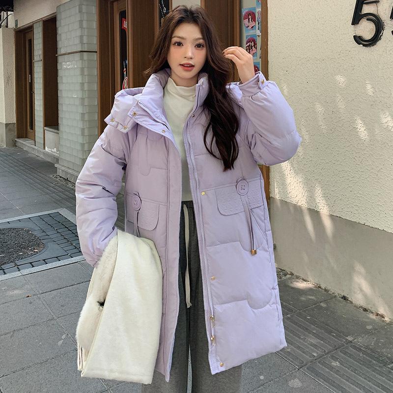 

Модная женская зимняя куртка средней и длинной длины из хлопка с пухом, новая, утолщенная, хлопковая, теплая, с капюшоном XXXL фиолетовый