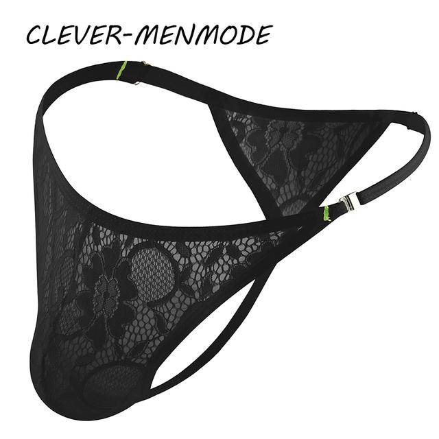 Tanga sexy din dantelă pentru bărbați, cu cataramă laterală, curea reglabilă, cu șnur, lenjerie de corp din dantelă exotică, chiloți puri, mini-mankini pentru partea inferioară a corpului