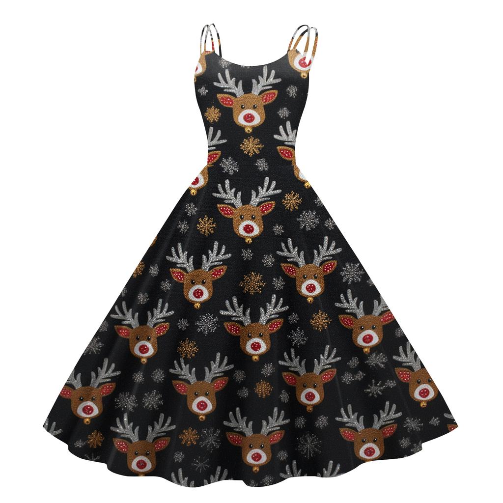 Sexy schulterfreies Punk-Retro-Kleid mit Weihnachtsdruck für Damen