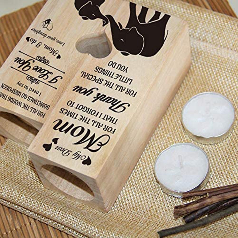 Family Candle Holder with Candle Wooden Candle Holder Heart Shaped Craft Candlestick Gift for