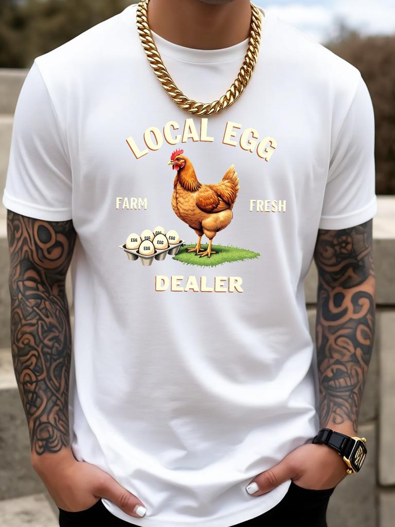 Unisex Cotton Tee Farm Chicken Egg Dealer Graphic Short Sleeve Crew Neck Casual Street T Shirt For Farm Lovers Summer Daily Tops
