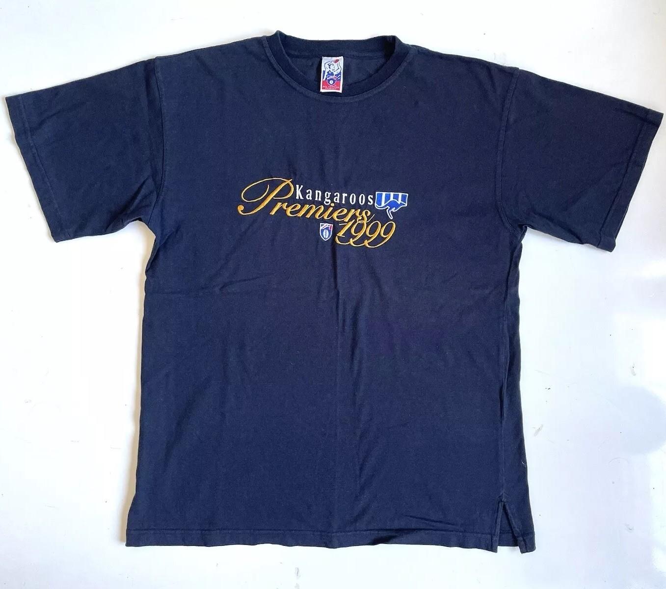 Vintage 1999 North Melbourne Kangaroos AFL Premiers T-shirt Tee Vivid Mens M Unisex T-Shirt S