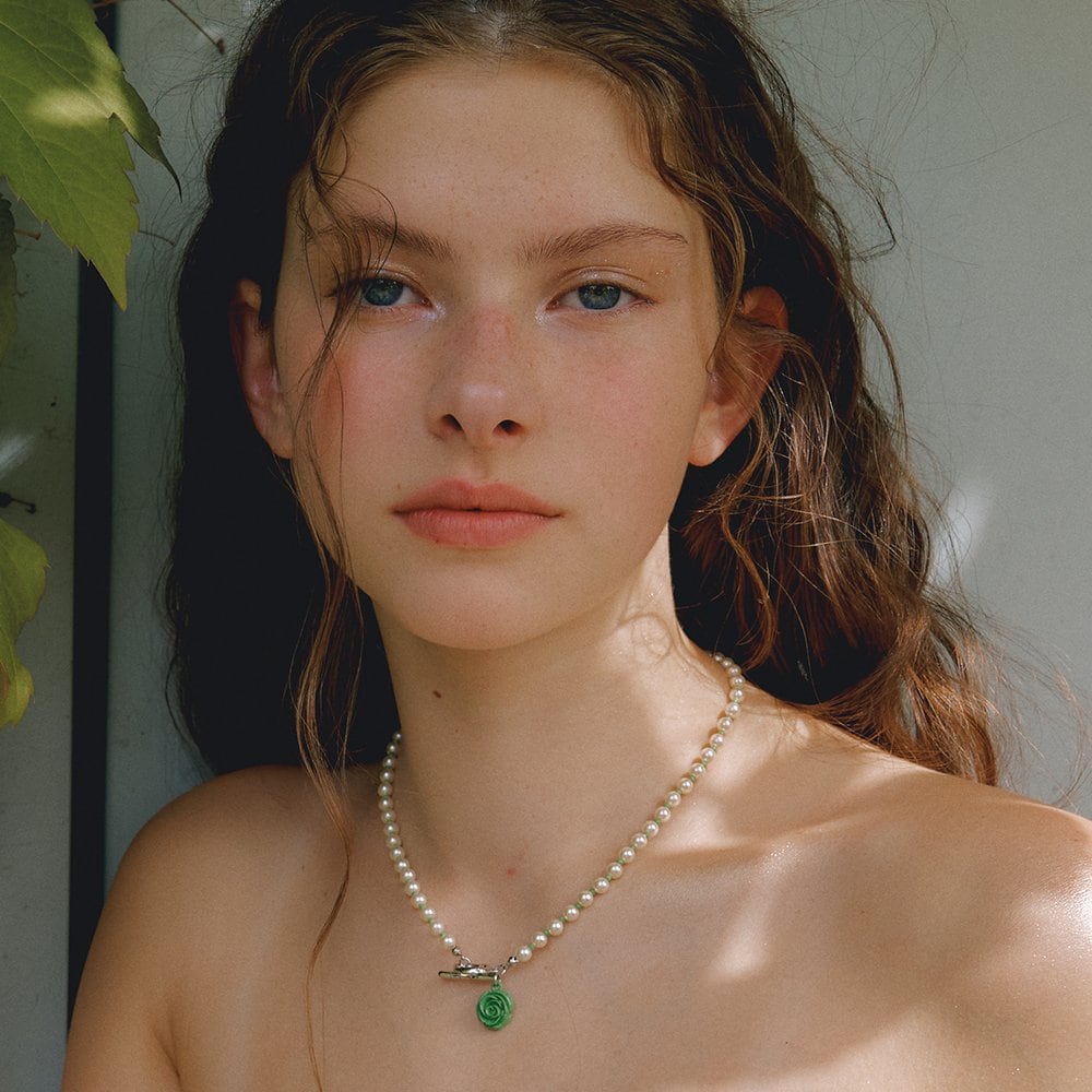 [Vintage Hollywood] Pearl N Beads Rose Necklace_Green Vh2435Ne008M