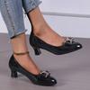 Spring and Autumn new bow high heels shallow single shoes pointed women's shoes casual thick heel work shoes