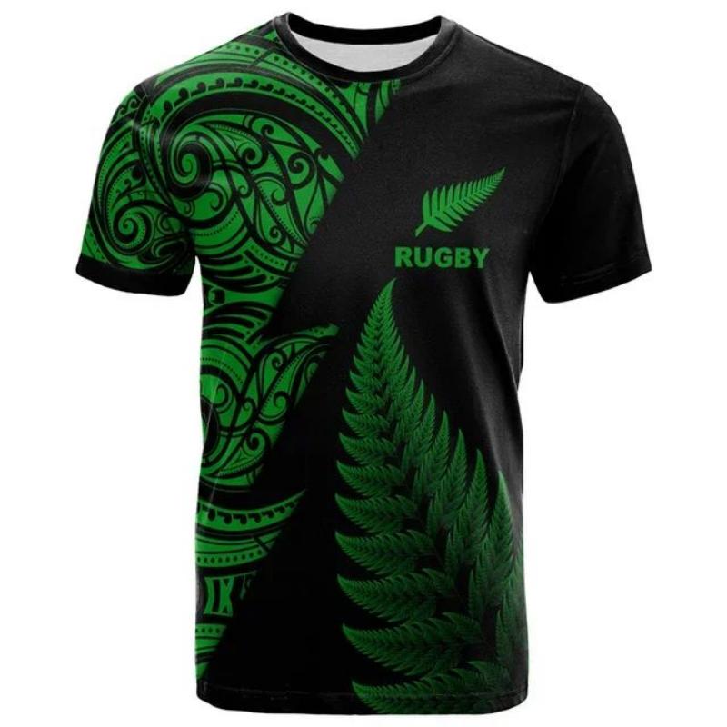 New Zealand Men's 3D Printed Rugby T-shirt, Hawaii Summit, Summer Casual Sports and Fitness Short Sleeved Loose Fitting Clothing