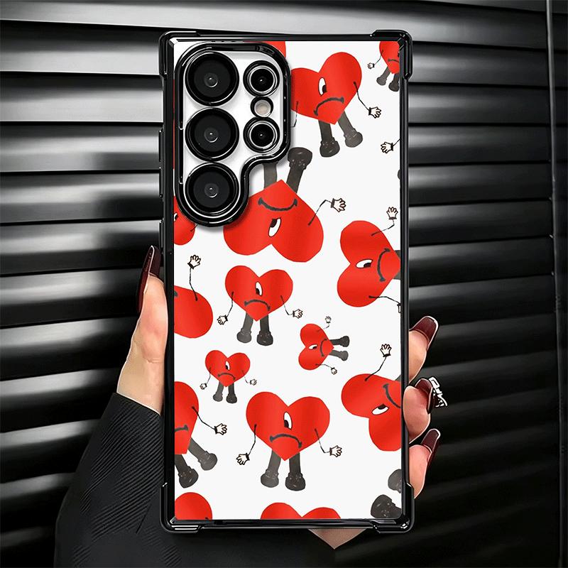 Bad Bunny Heart Plating Phone Case For Samsung Galaxy S24 S25 FE S26 Edge S23 Ultra S22 S21 Plus S20 Anti-Fall Airabag Cover