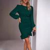 Women's Autumn and Winter Bubble Sleeves Solid Color Hip Hugging Dress