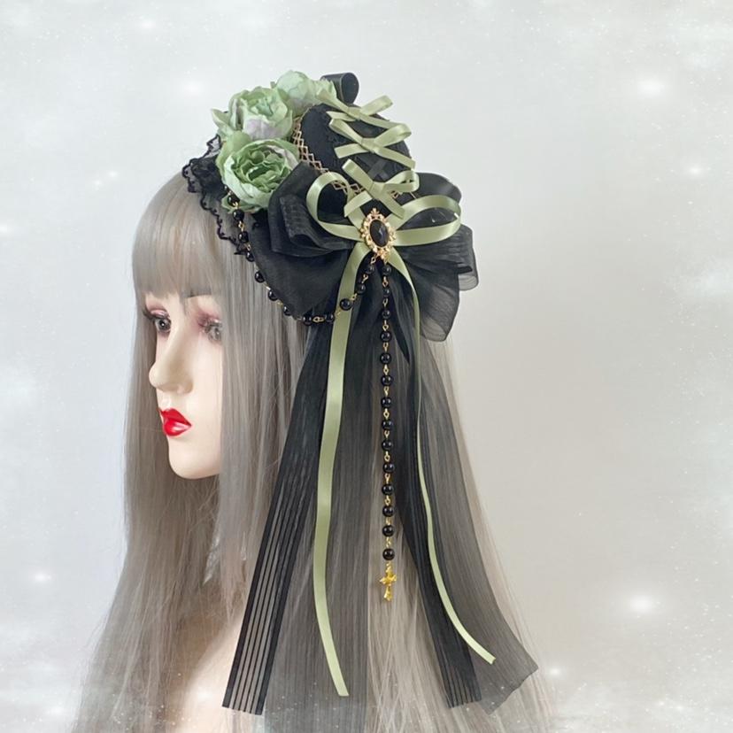 Lolita Goth Dark Versatile Fascinator Elegant Flat Hat Top Hat Headgear Hair Accessories Women Hats