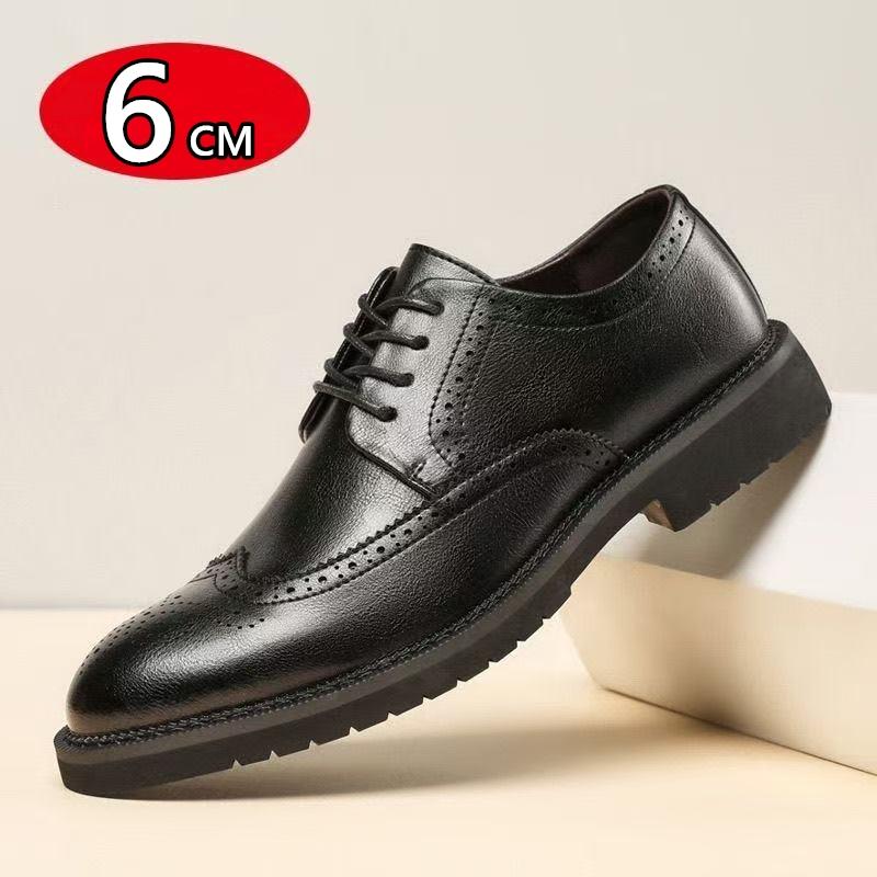 

Элегантные унисекс туфли-броги, кожаные туфли-лифты, 6 см скрытый каблук, формальные оксфорды, обувь для увеличения роста для мужчин и женщин 44 чёрный