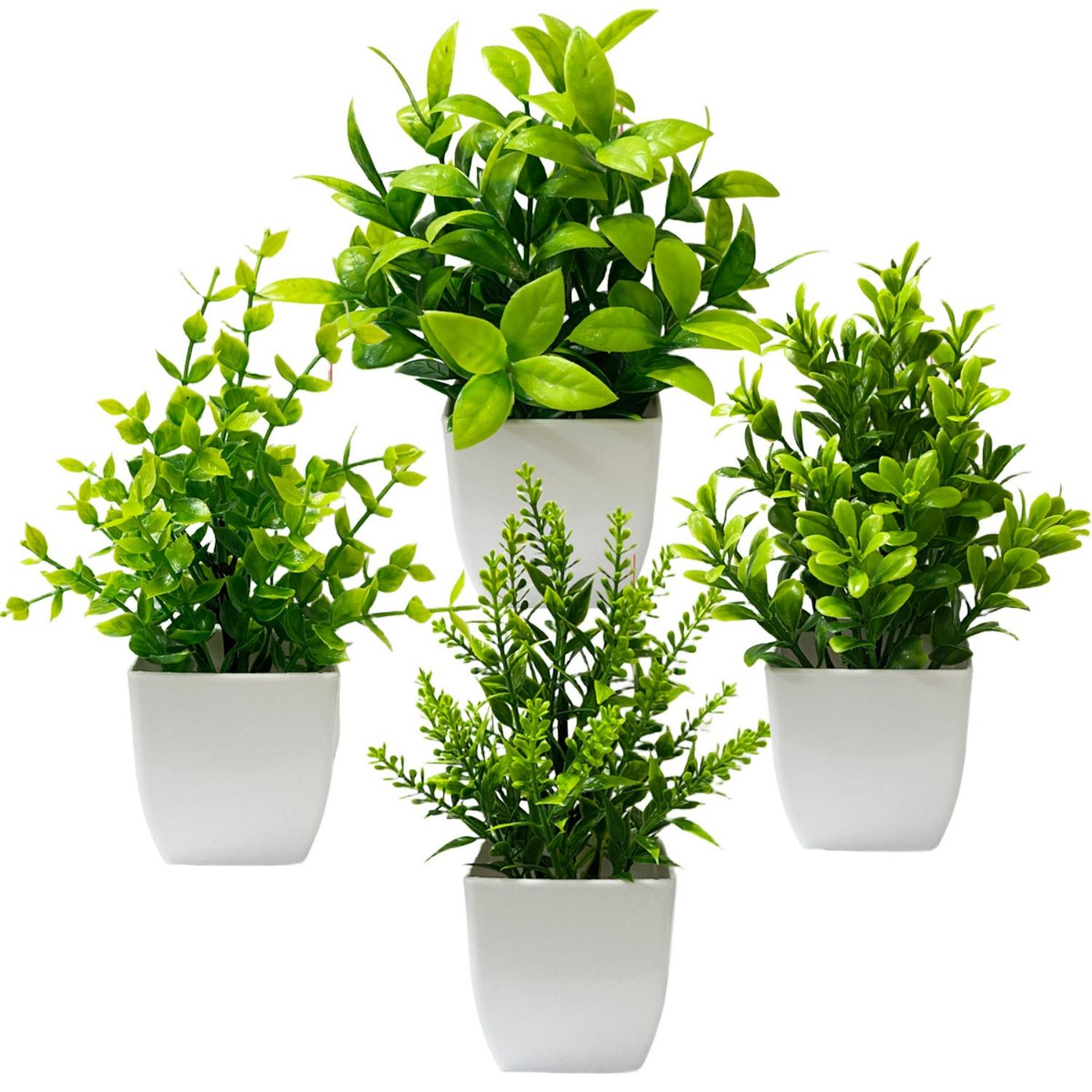 

4 Packs Fake Plants Mini Artificial Greenery Potted Plants Faux Eucalyptus for Spring Decor Home Indoor Office Table Shelf Room Bathroom Farmhouse 4-Pack