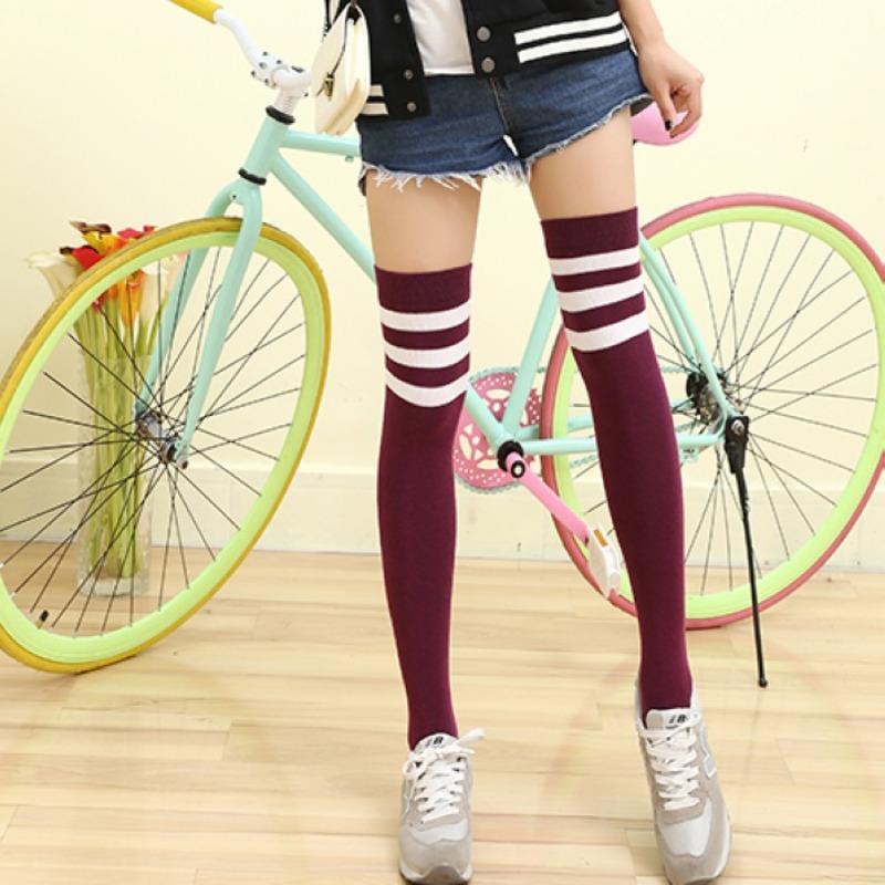 Three Bar Stockings High Tube Socks Combed Cotton Knee Long Chicken Feet Socks Sports Football Socks Adult Student Socks Women