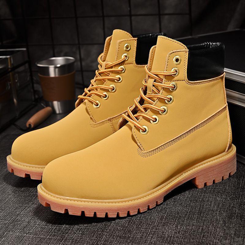 Leather Martin boots men's British style tooling couple shoes desert boots high-top men's shoes big yellow boots shoes men's short boots