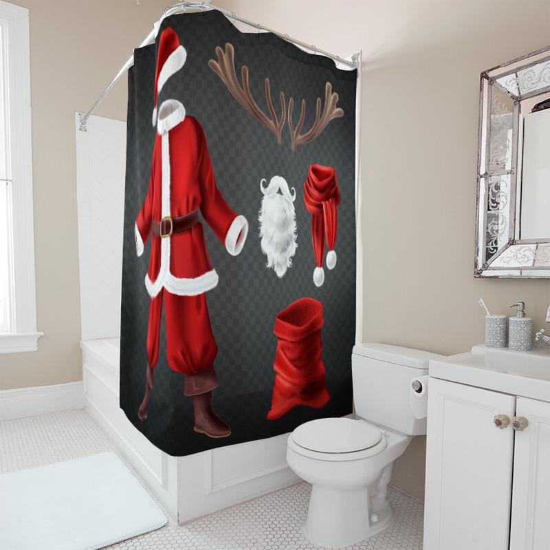Tu Christmas Shower Curtain Santa Claus Festive Holiday Bathroom Decor Waterproof Xmas Pattern Fabric Backdrop Home Textile