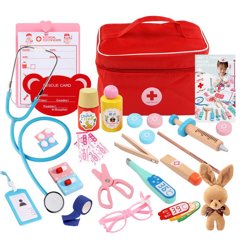 Wooden Toddler Doctor Kit: Nurse Bag Pretend Play Toy Set