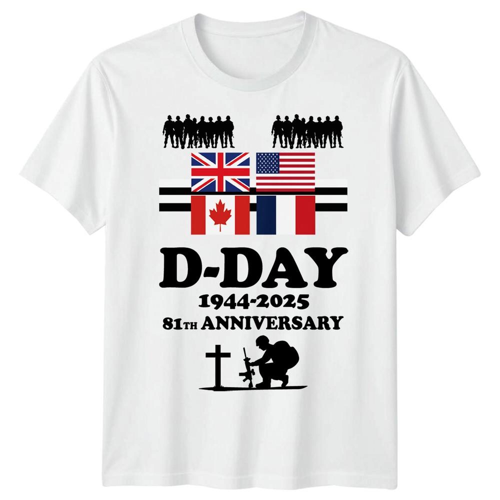 Mens 81st Annivarsary Flags DDay Graphic T Shirts 1944 Normandy Tshirt Summer Woman Man High Quality Cotton Shortsleev
