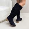 European and American thick heel slimming suede over the knee boots, women's side zipper high-heeled long tube fashion boots