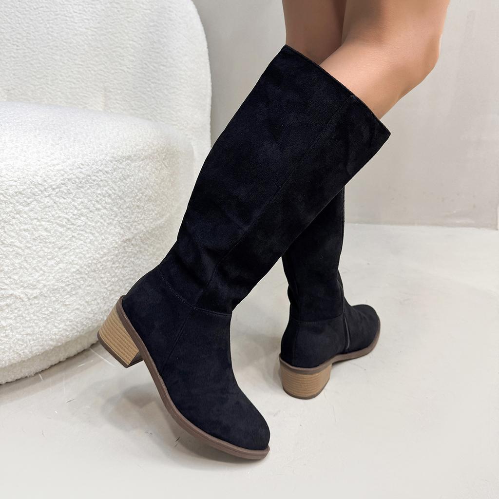 European and American thick heel slimming suede over the knee boots, women's side zipper high-heeled long tube fashion boots