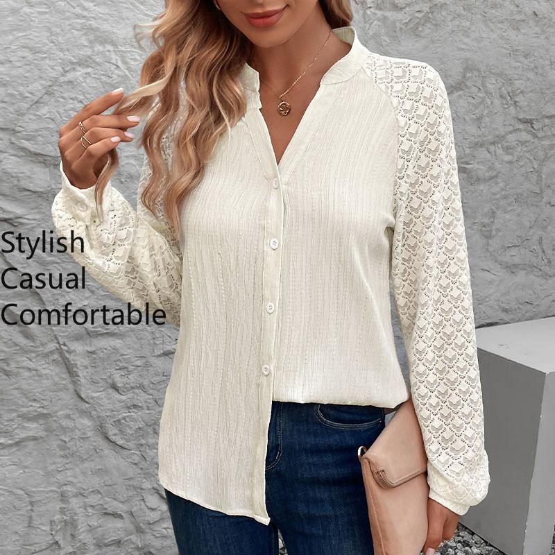 YYFS Women's Fashion Casual Spring Fall Solid Color Print Long Sleeve Stand-collar Blouses & Shirts