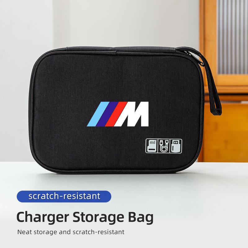 BAGE7 2026 Car Sticker Car Styling Digital Storage Bag Portable USB Data Cable Plug Case For BMW 1 3 5 Series X1 X4 X5 X7 G20 G38 F20