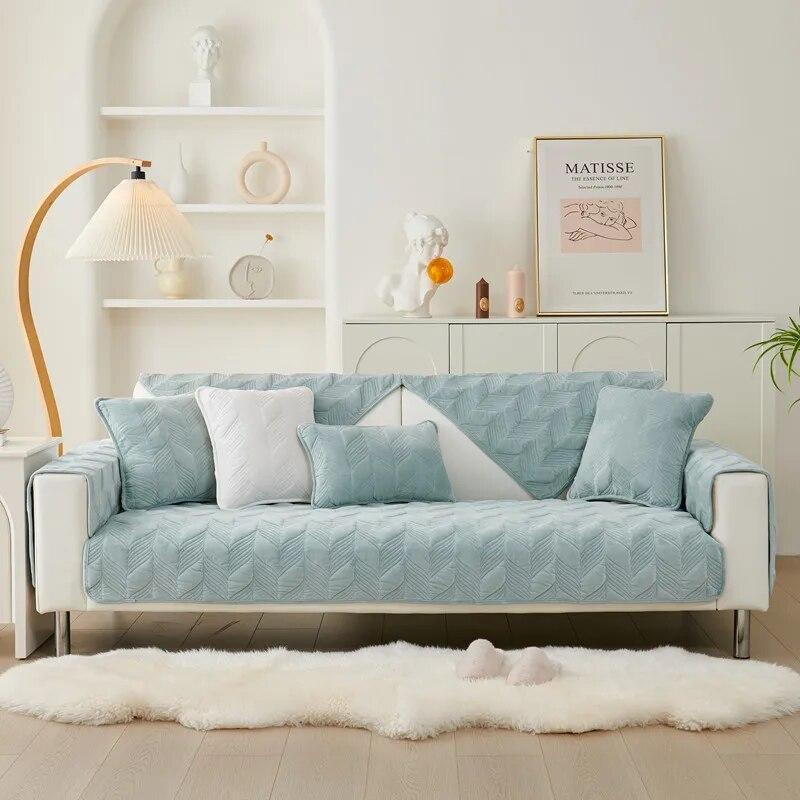 Modischer Sofabezug, rutschfest, für Wohnzimmer, Sofabezug, Handtuch, Herbst und Winter, verdickte warme Stickerei, Kombination aus Sofakissen