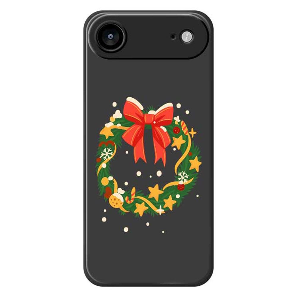 

For iPhone 17 Air Case Bow Wreath Pattern Printing Straight Edge TPU Phone Back Cover Black