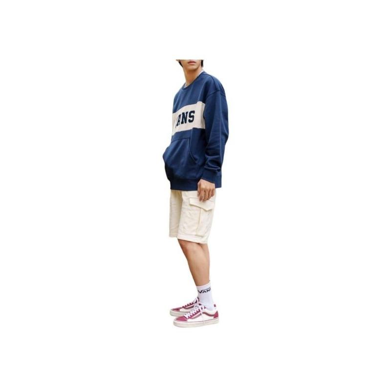 Vans Logo Retro Sports Print Color Block Letter Pullover Casual Sweatshirt Unisex Sweatshirt Dark-Blue VN0002HRLKZ