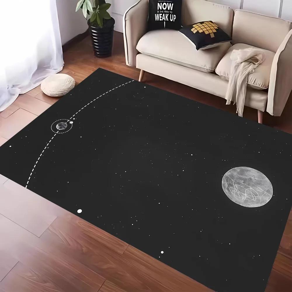 Cartoon Universe Planet Moon Carpet for Living Room Decor Sofa Rug Bedroom Bedside Rug Children's Play and Reading Area Rug