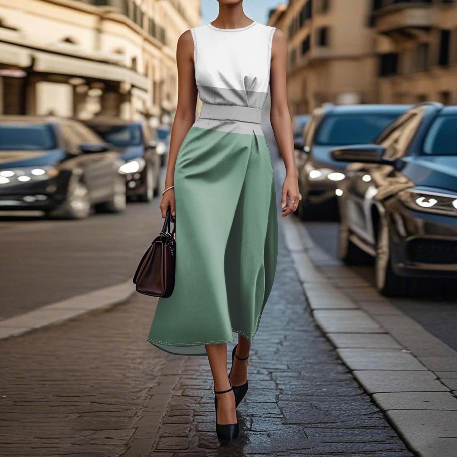 

Платье без рукавов в стиле бохо для женщин, повседневное, свободного кроя, летнее, сарафанное, с принтом L зелёный