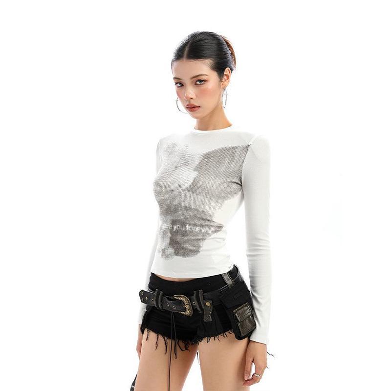 260g Minimalist Print Design Cropped Women's Autumn T-shirt
