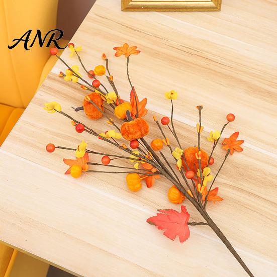 Thanksgiving Table Decorations 19.7Inch Artificial Berries Maple Leaf Pumpkin Floral Stems, Fall Branches Retro Orange Yellow Silk Flowers for Autumn