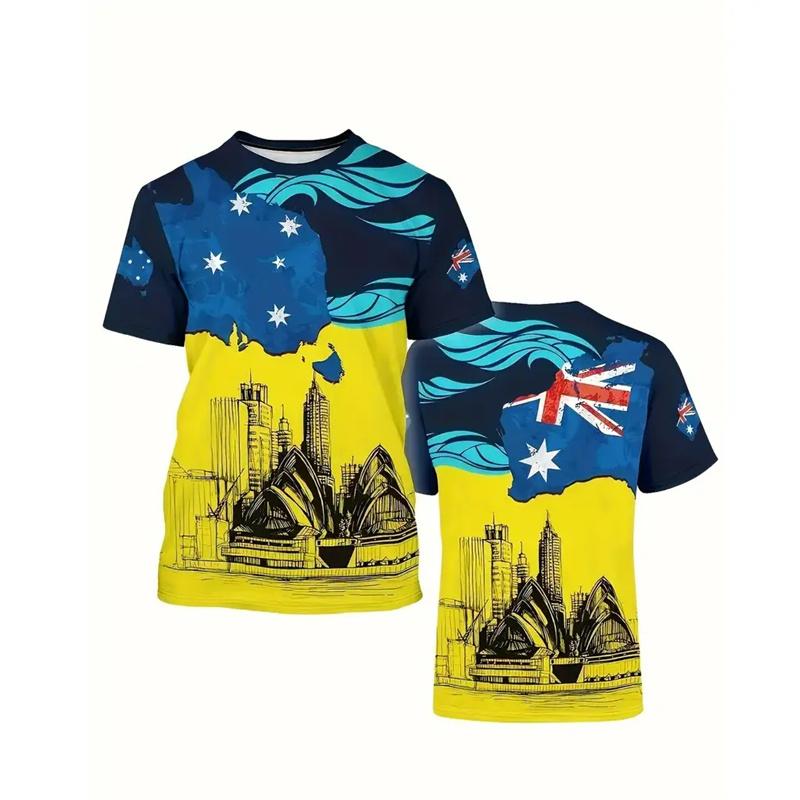 Australia National Flag T-shirt For Men's Clothing 3d Printed Landmark Building T Shirts Kangaroo Koala Animal O-neck Tees Tops