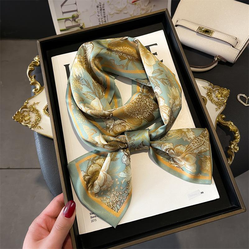 

Luxury Fashion Flower Print Silk Scarf Women Thin Neck Long Scarves Narrow Office Lady Shawl Bandanas Female Skinny Hairbands 145x12CM
