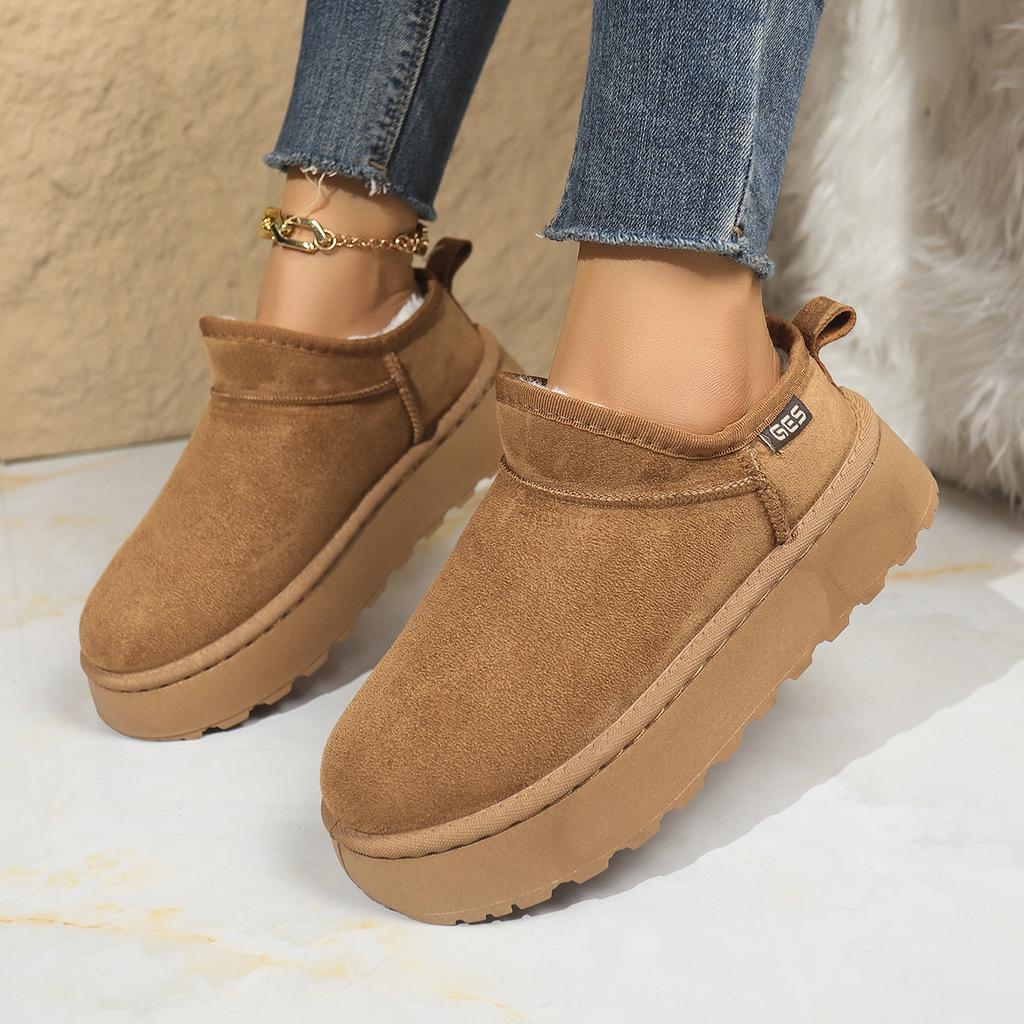 Schneestiefel für Damen 2026 Winter Neu Kaschmir Warm Dicke Sohlen Ohne Absatz Bedecktes Haar Halber Hausschuh Baumwollschuhe für Damen