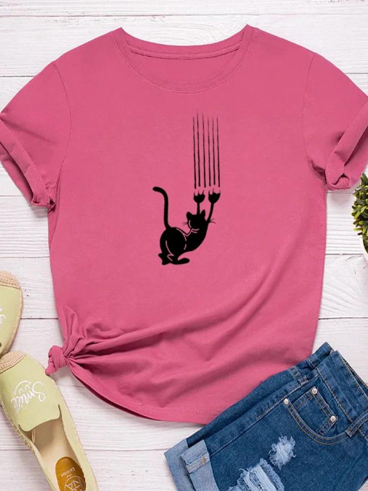 Funny Cat Scratch Print Women T Shirt Short Sleeve O Neck Loose Women Tshirt Ladies Tee Shirt Tops Clothes Camisetas Mujer