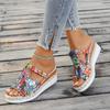 Women's Skull Printed Sandals, Colorful Woven Seaside Slide Platform Shoes, Halloween Comfort Wedge Beach Slide
