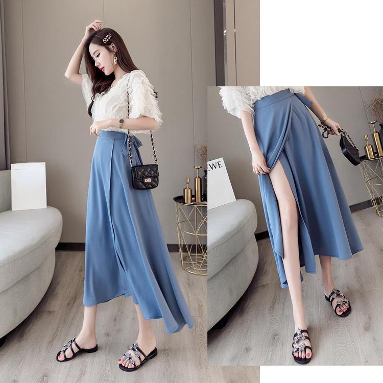 Frauen Falten Rock Chiffon Retro Einteiliges Spitze-Up Wrap Koreanischen Stil Sommer Rosa Dame Split Strand Rock