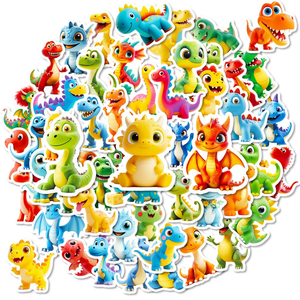 56 Cartoon Rubber Dinosaur Graffiti Stickers Water Cup Computer Stationery Decorative Waterproof Stickers