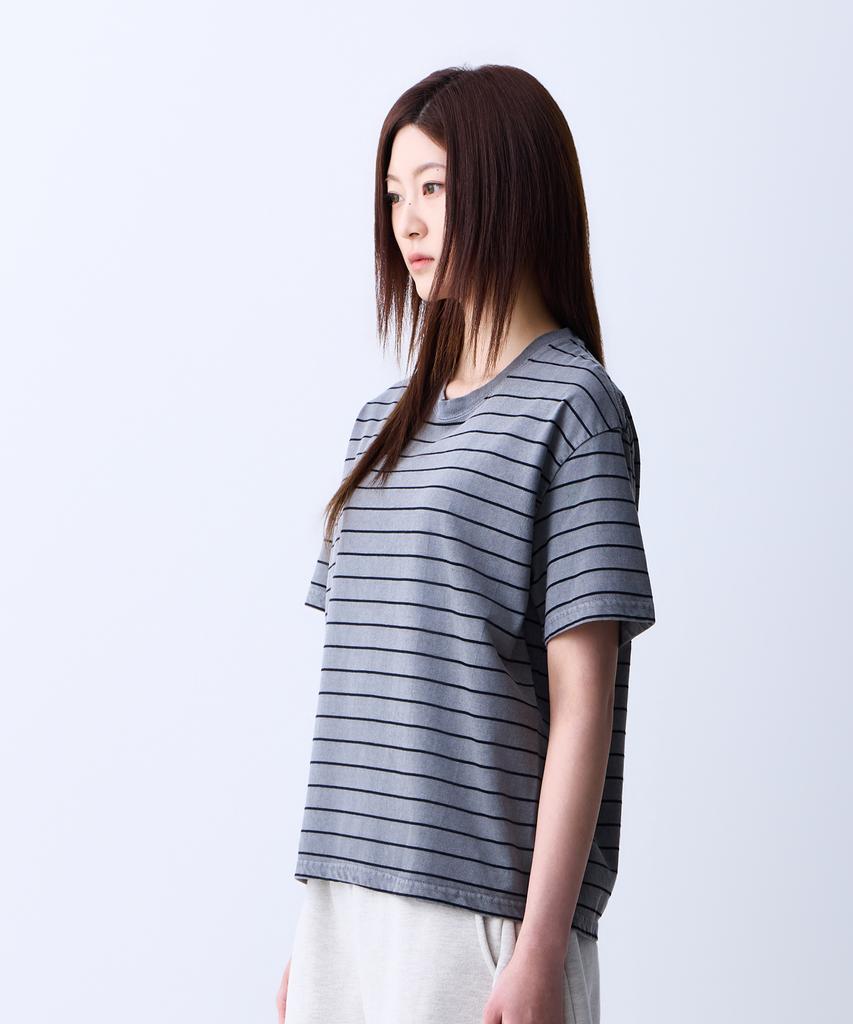 ADERNM Summer Daily Thin Stripe Crop T-Shirt Deep Gray