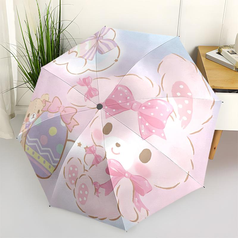 

1pc Easter Egg Automatic Opening Umbrella with Pink Bow - Portable Folding Design, 8-Bone Iron Frame Outdoor Umbrella, Perfect Gift for Fans, Traveler
