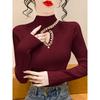 Korean Style Beaded High Neck Knitwear for Women - Long Sleeve, Hollow Out Slim Fit Sweater for Autumn/Winter