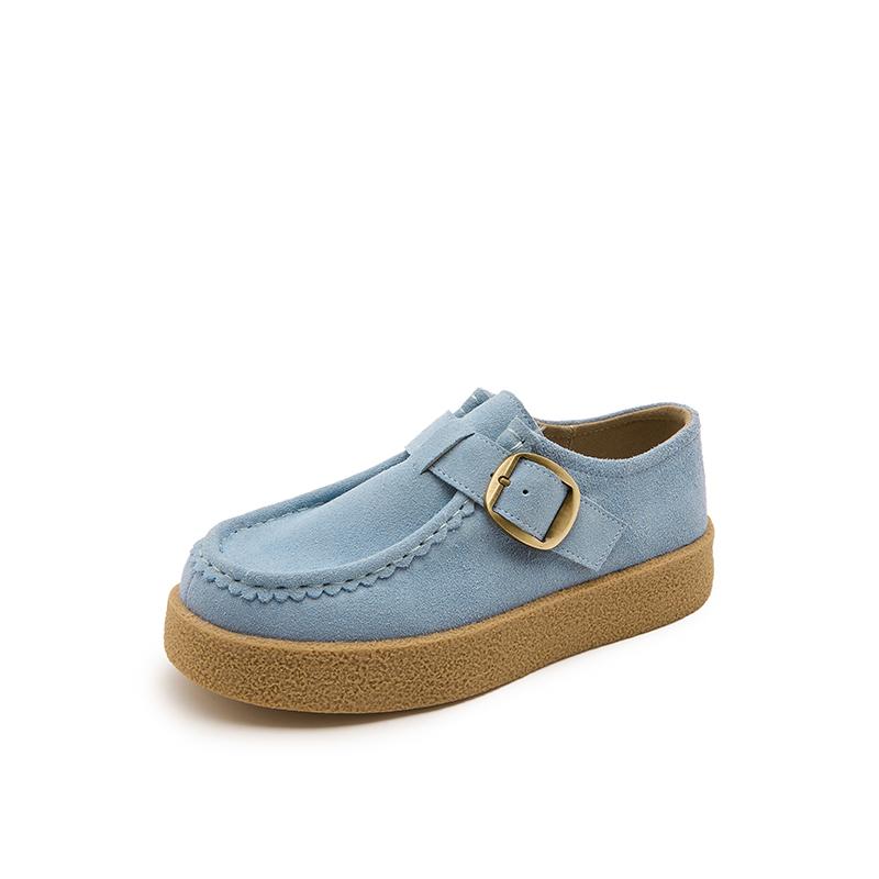 Fashion Women Loafer Shoes Genuine Leather 2025 Autumn New Suede Platform Kangaroo Shoes Women Wedges Belt Buckle Slip-on Shoes Women