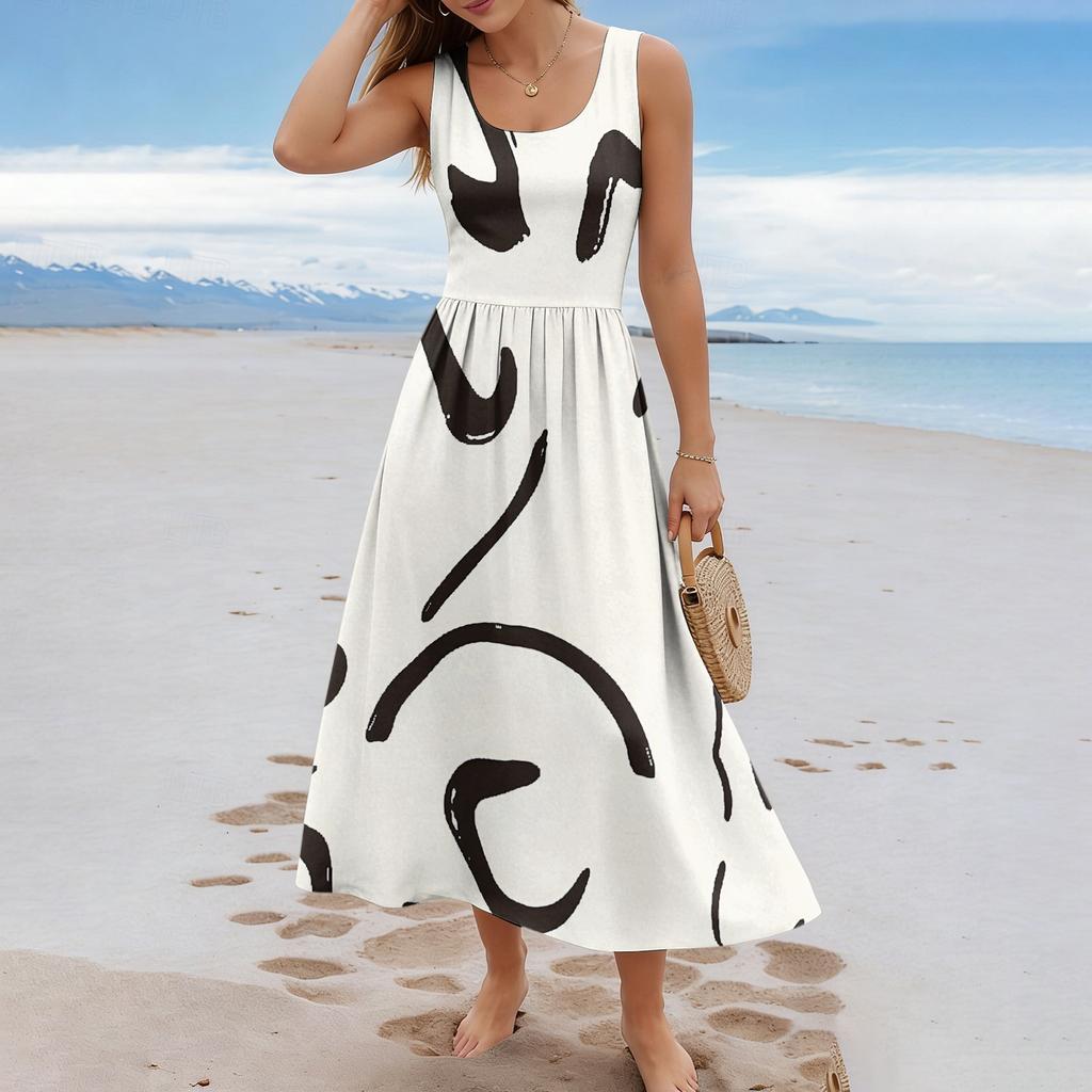 Ladies' Floral Summer Casual and Fashionable Sleeveless Long Dress