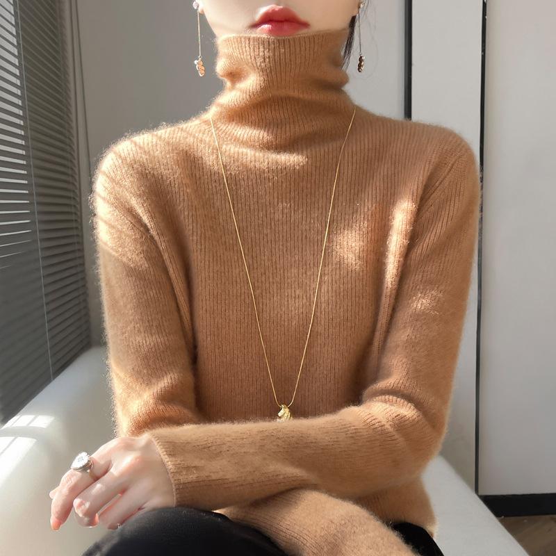 INDFS Women's Fashion Casual Fall Winter Solid Color Print Long Sleeve High Neck Sweaters