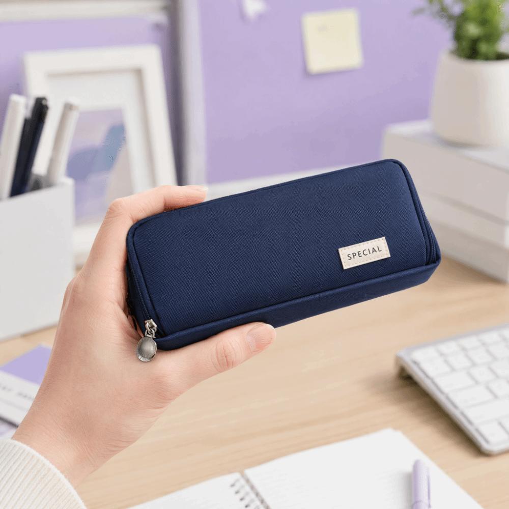Oxford Cloth Solid Color Pencil Pouch Large Capacity Stationery Organizer Student Use