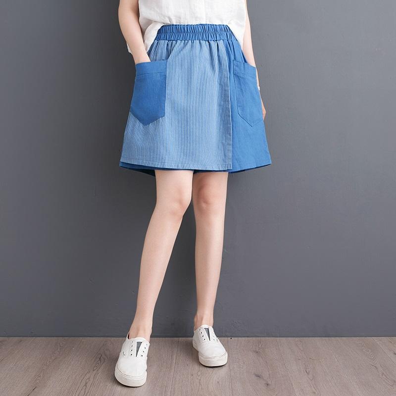 Shorts en jean d'été amples et décontractés patchwork vintage grande taille taille haute pour femmes